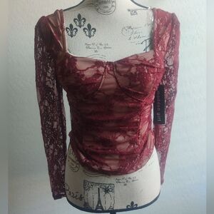 🆕 Madden Girl burgundy wine red long sleeve Lace Whimsigoth Fairycore top_Mediu
